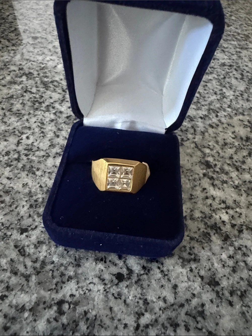 18K Heavy Gold Electroplated Men's Ring w 4 Square Crystal Accents - Size 8 & 11